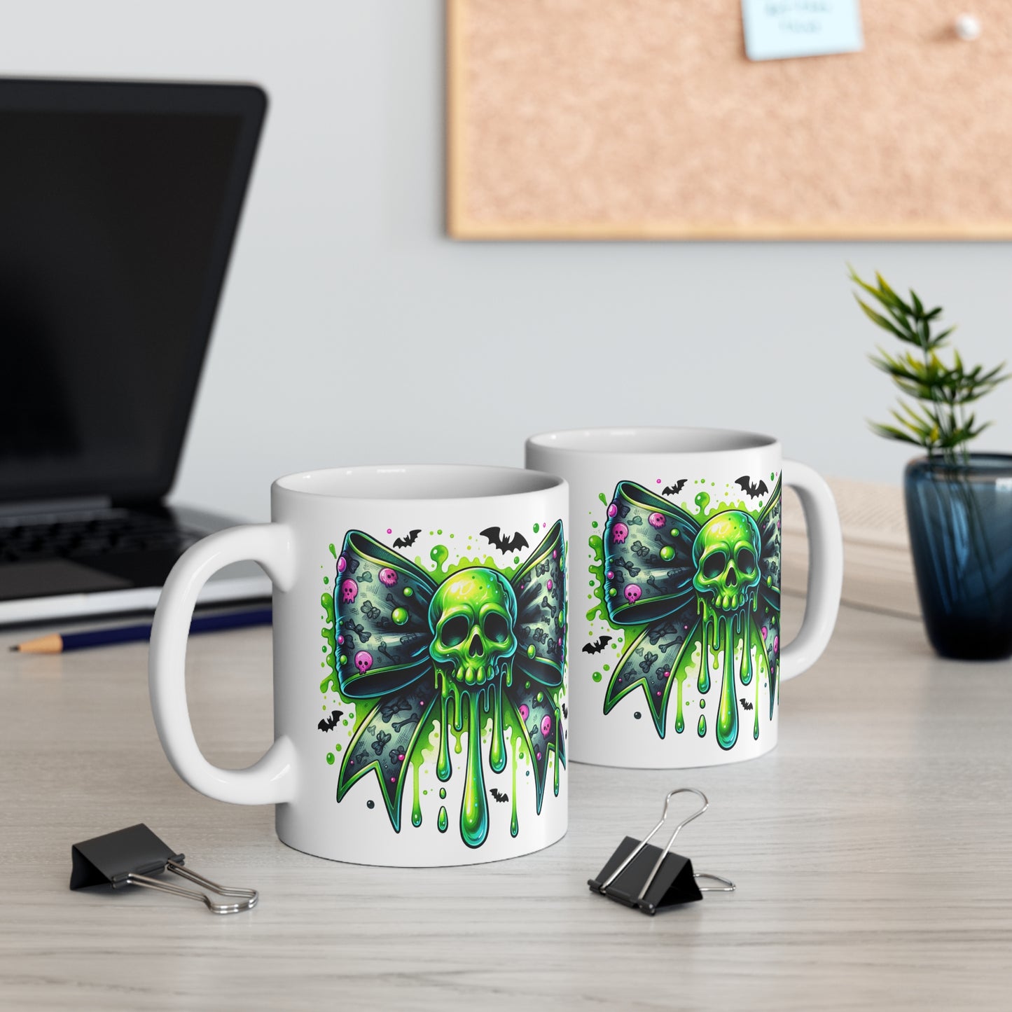 Coquette Neon Skull Bow, Halloween Mug