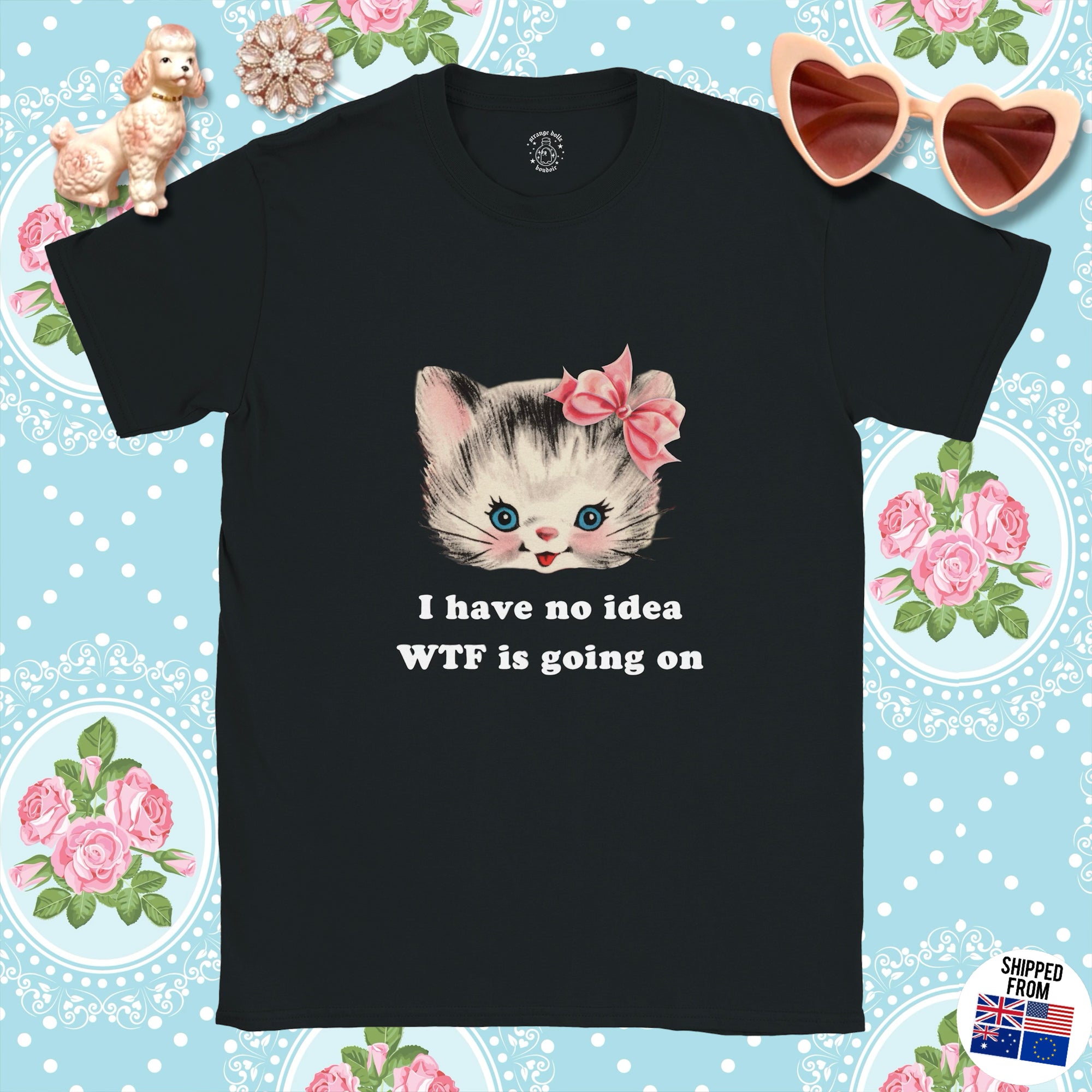 Cute silly kitten T-shirt, retro kitsch, WTF, Sassy Cat Lover T-Shirt
