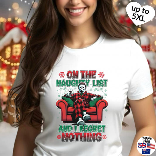 On the Naughty List, Christmas Softstyle T-Shirt, up to 5XL, Michael Myers, Horror Movie, Ugly Christmas Jumper