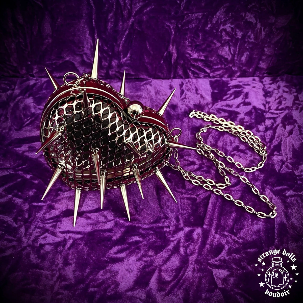 Flail Purse, Goth Spiked Heart Purse, Metal Mesh Chain Bag, Medieval Flail