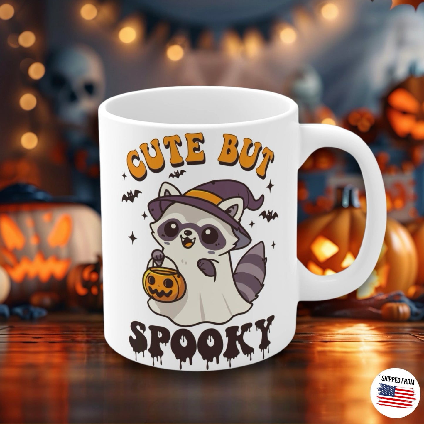 Cute but Spooky, Halloween Mug, cute Racoon