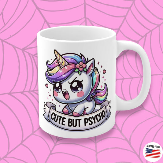 Cute but Psycho Mug, kawaii unicorn, pastel goth