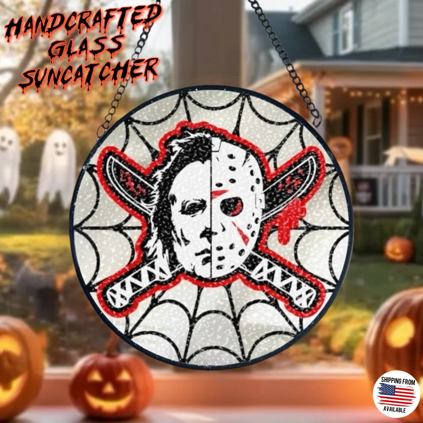 Horror movies glass handcrafted suncatcher, Halloween, Jason Voorhees, Michael Myers
