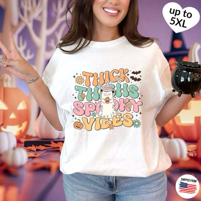 Thick Thighs and Spooky Vibes Softstyle T-Shirt, up to 5XL