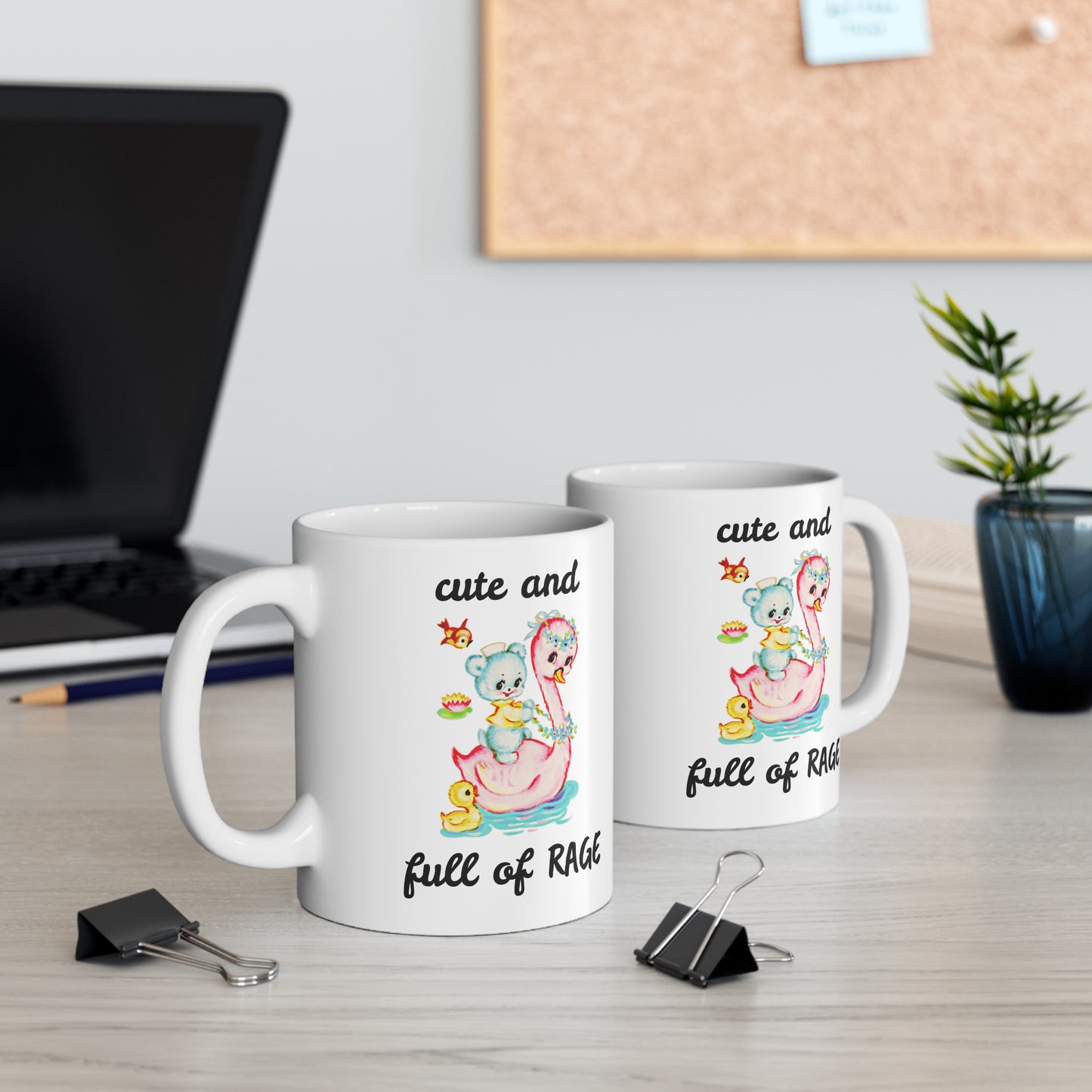 Cute and full of RAGE Mug, cute bear and swan