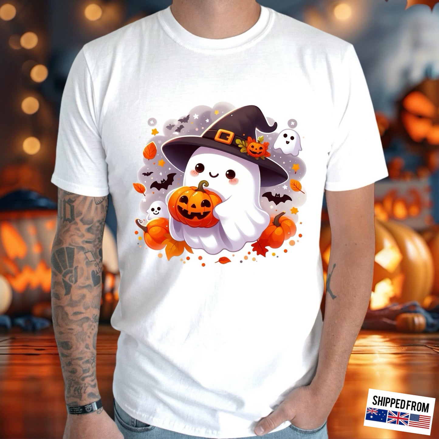 Cute ghost, pumpkin, Halloween, Softstyle T-Shirt