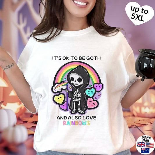 It’s ok to be goth and also love rainbows, T-shirt, up to 5XL, kawaii, pastel goth, pride