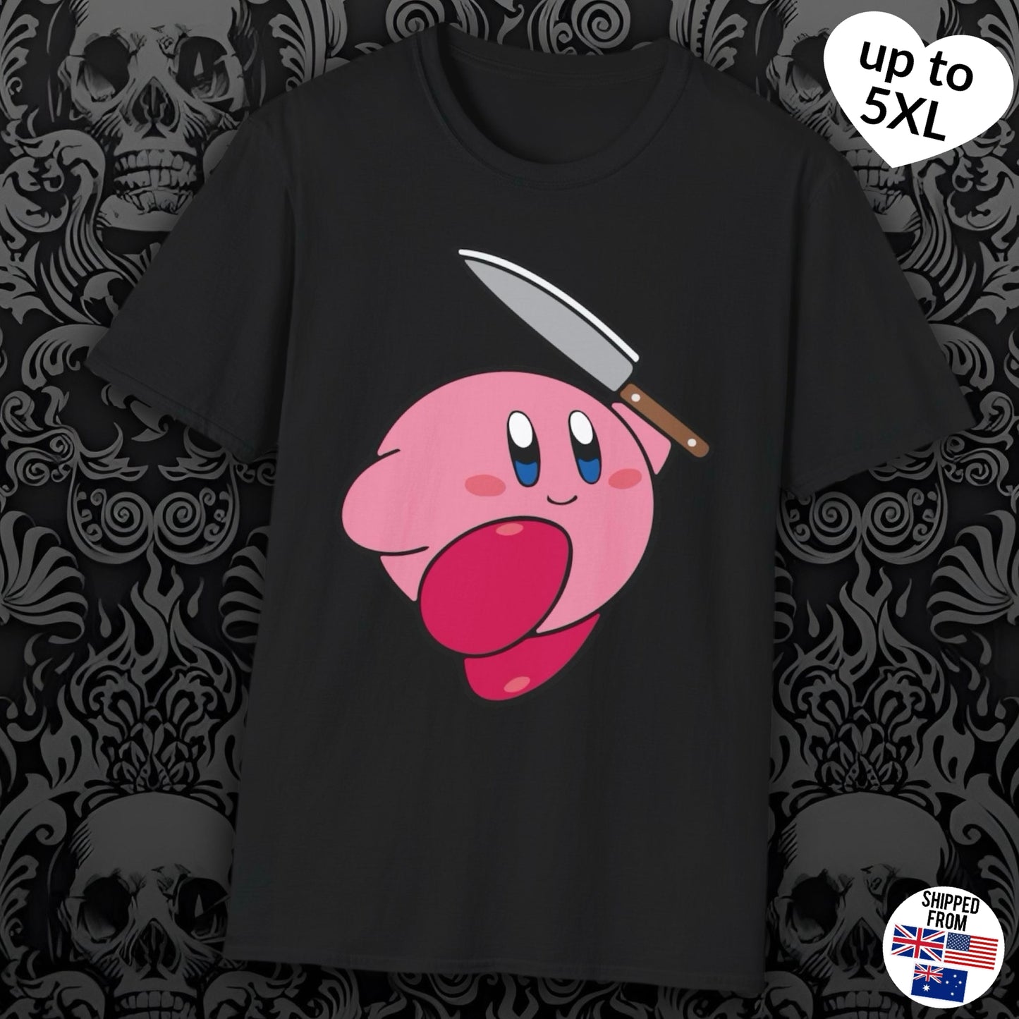 Kirby with knife T-shirt, up to 5XL