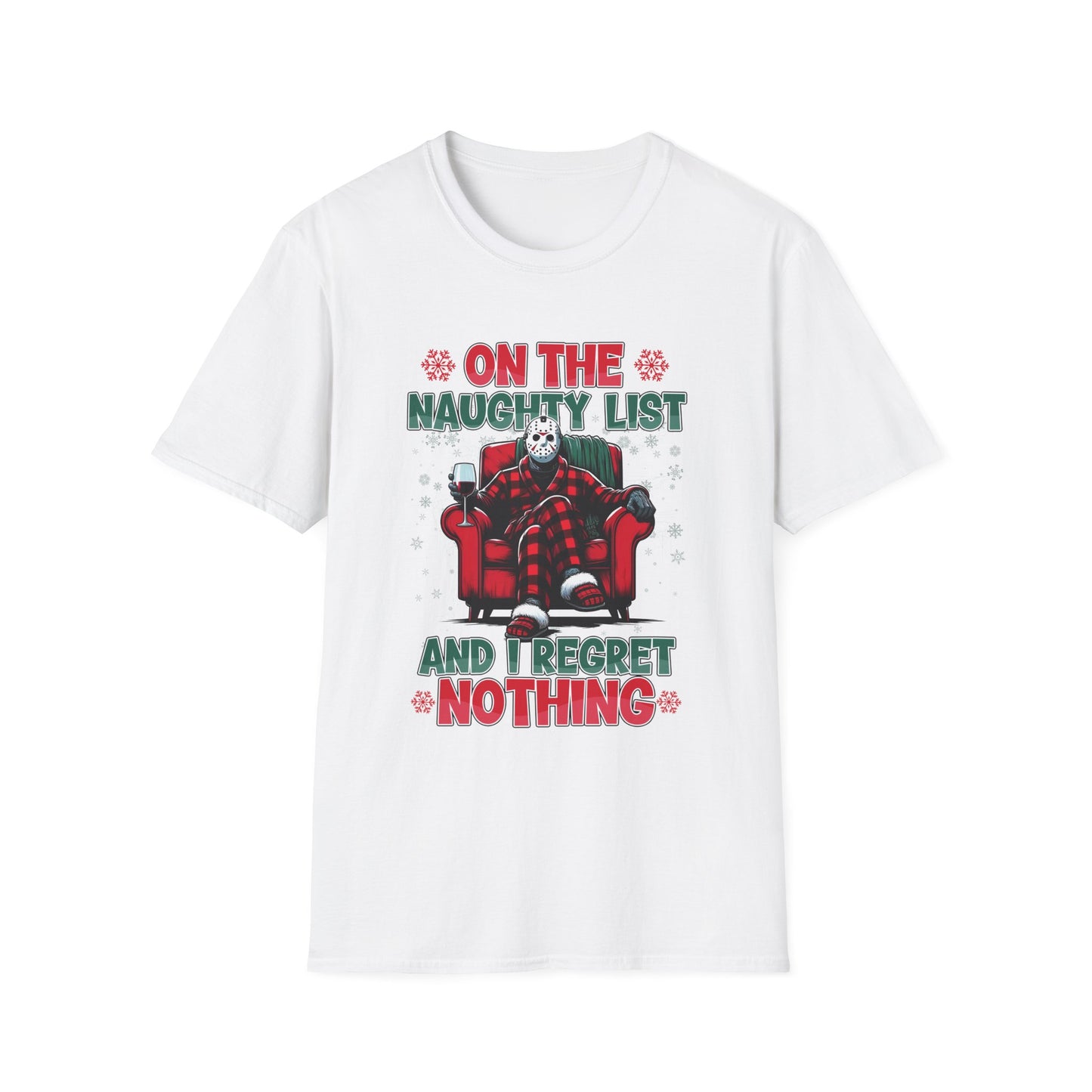 On the Naughty List, Christmas Softstyle T-Shirt, Jason Voorhees, Horror Movie, Ugly Christmas Jumper