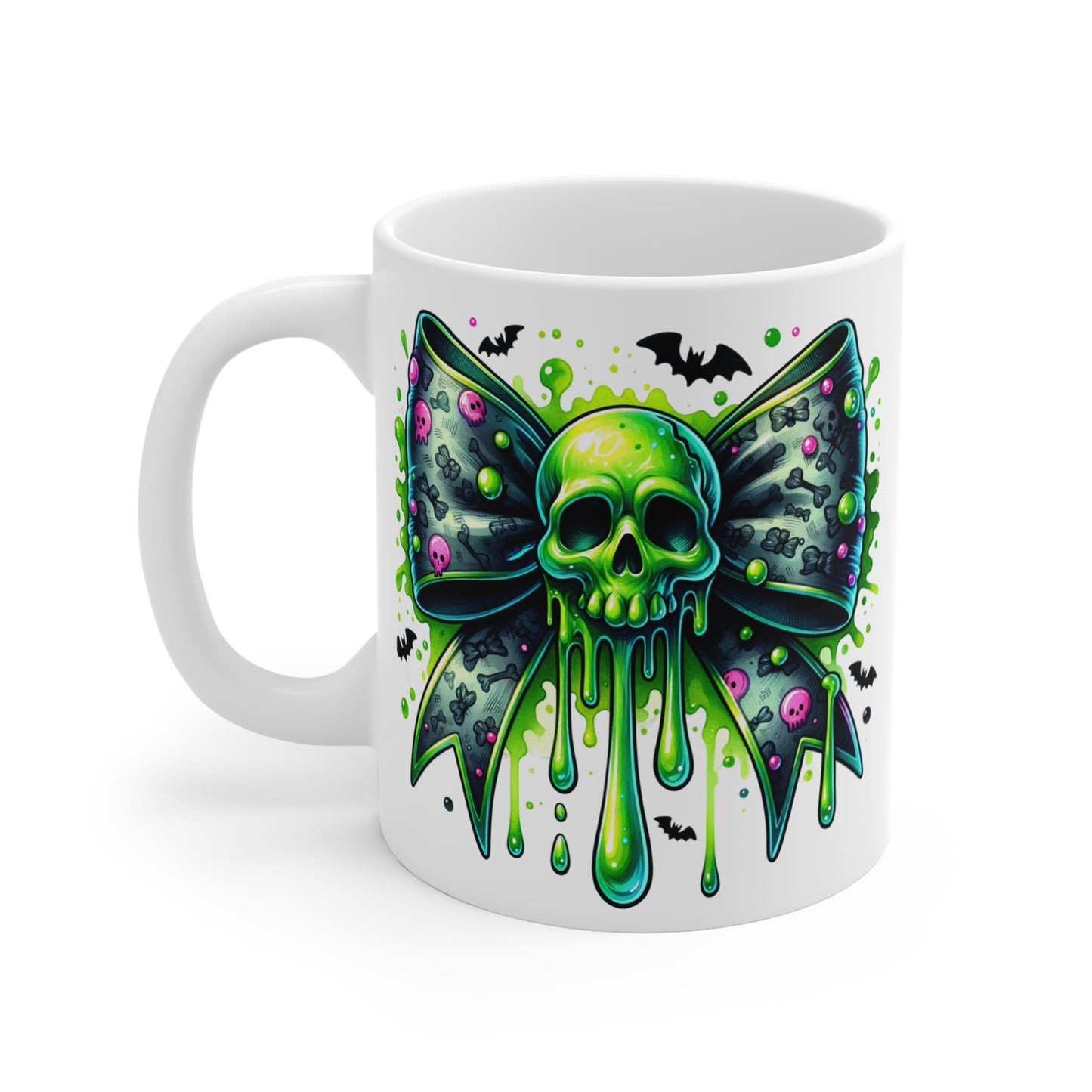 Coquette Neon Skull Bow, Halloween Mug