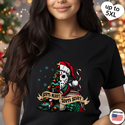 Sorta Merry Sorta Scary, Christmas Softstyle T-Shirt, Jason Voorhees, Horror Movie, Spooky