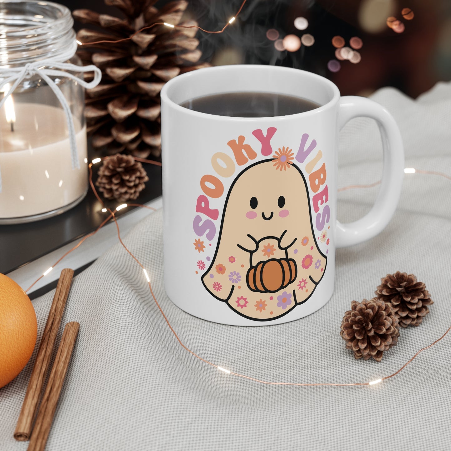 Spooky Vibes, Halloween Mug, cute ghost