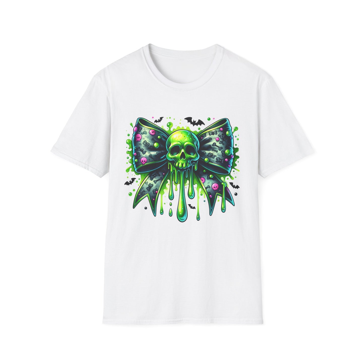 Coquette Neon Skull Bow, Halloween Softstyle T-Shirt, up to 5XL