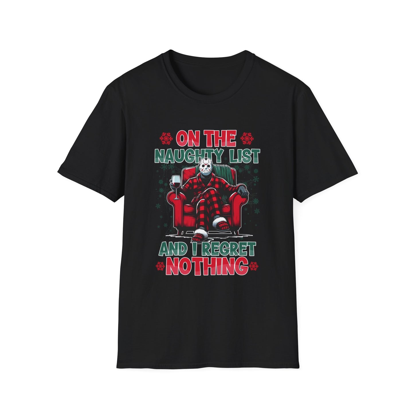 On the Naughty List, Christmas Softstyle T-Shirt, Jason Voorhees, Horror Movie, Ugly Christmas Jumper