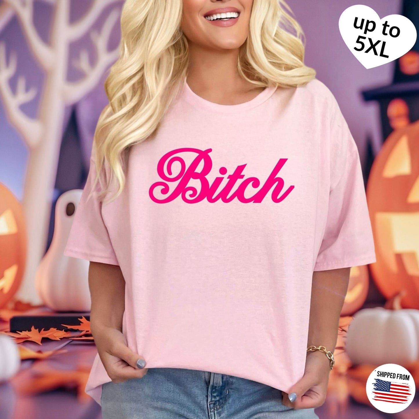 B*tch Softstyle T-Shirt, pink, girlie, Barbie, up to 5XL