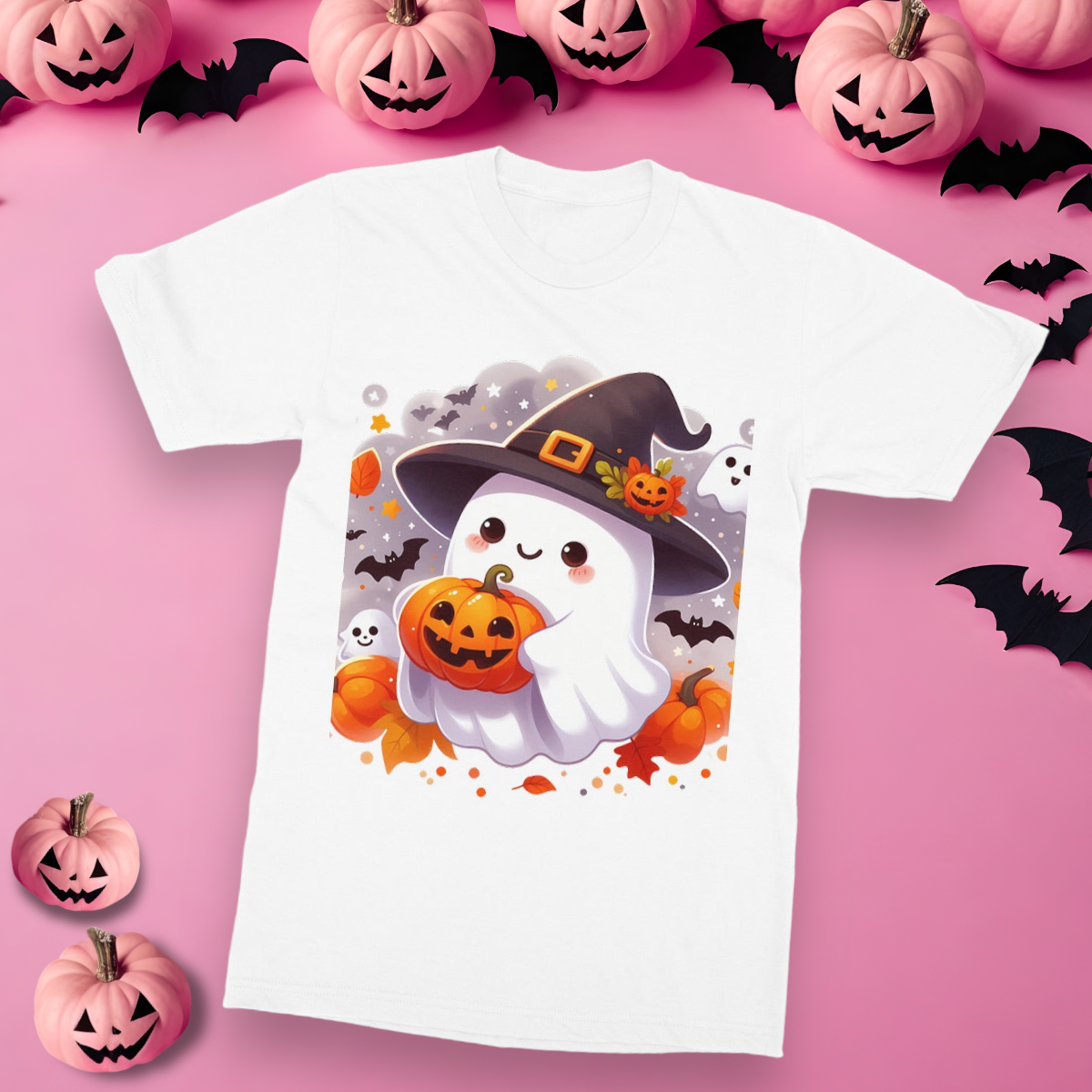 Cute ghost, pumpkin, Halloween, Softstyle T-Shirt