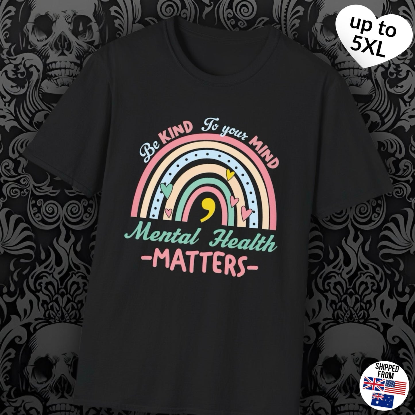 Mental Health Matters, Softstyle T-Shirt, rainbow, pastel