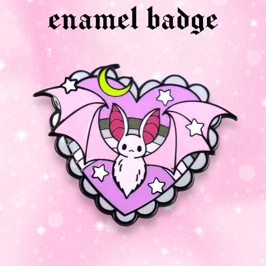 Spooky cute bat enamel pin badge, Strange Dollz Boudoir