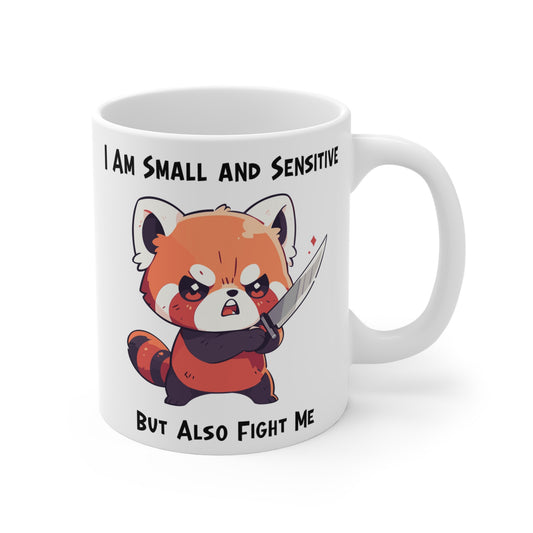 Cute Red Panda Mug, Sensitive but Fight Me, red panda with knife