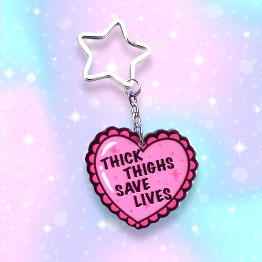 Thick Thighs Save Lives keychain, Body Positivity, Strange Dollz Boudoir