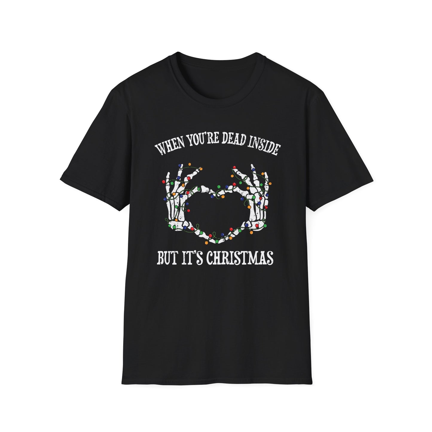 Dead inside but it’s Christmas T-shirt, up to 5XL, spooky skeleton