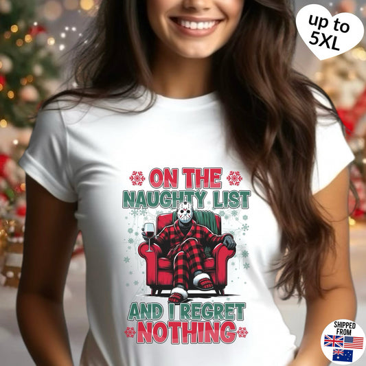 On the Naughty List, Christmas Softstyle T-Shirt, up to 5XL, Jason Voorhees, Horror Movie, Ugly Christmas Jumper