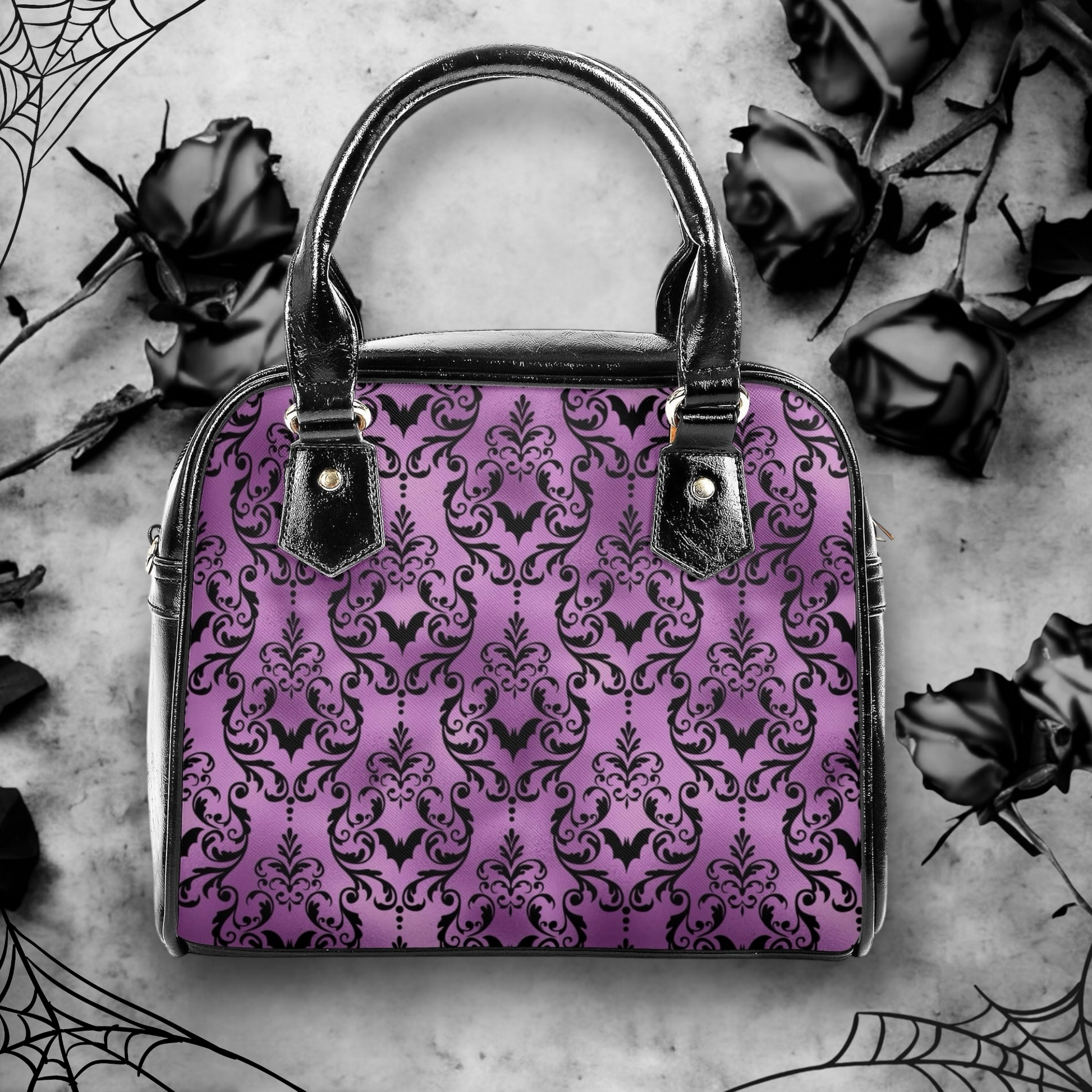 Purple bats goth handbag 