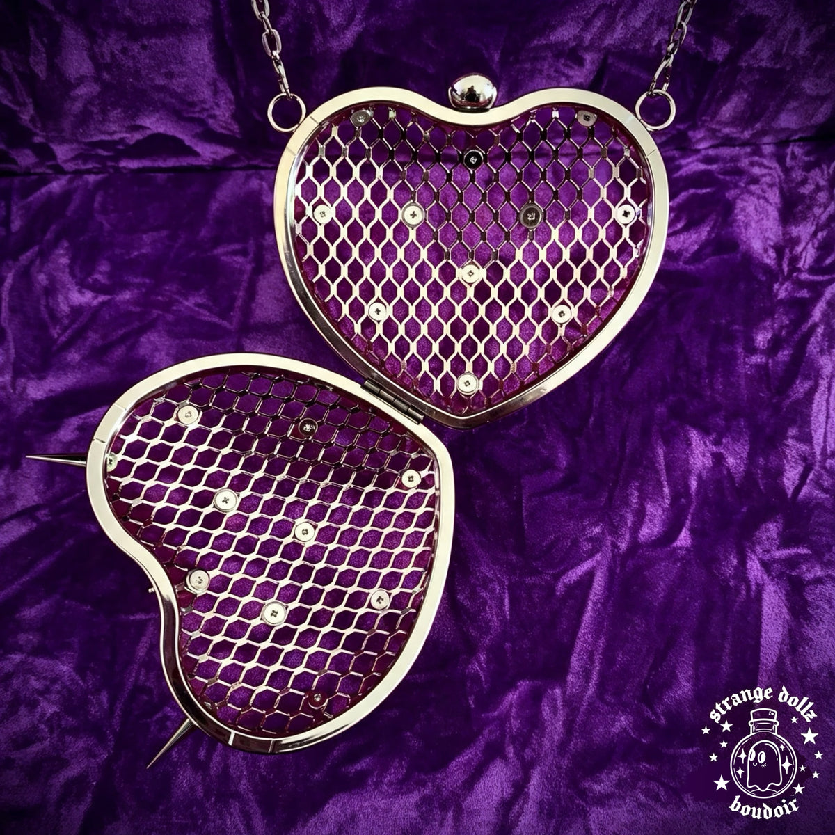 Flail Purse, Goth Spiked Heart Purse, Metal Mesh Chain Bag, Medieval Flail