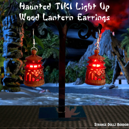 Haunted Tiki Wood Pagoda Light-Up Lantern Earrings (Large color choice)
