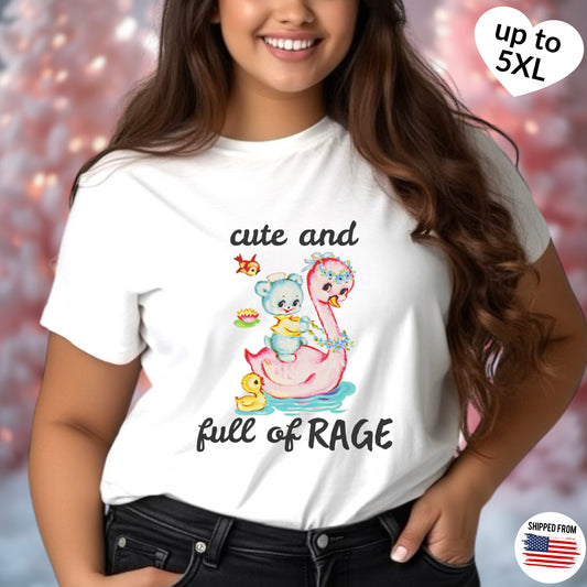 Cute and full of RAGE T-shirt, up to 5XL, cute bear and swan