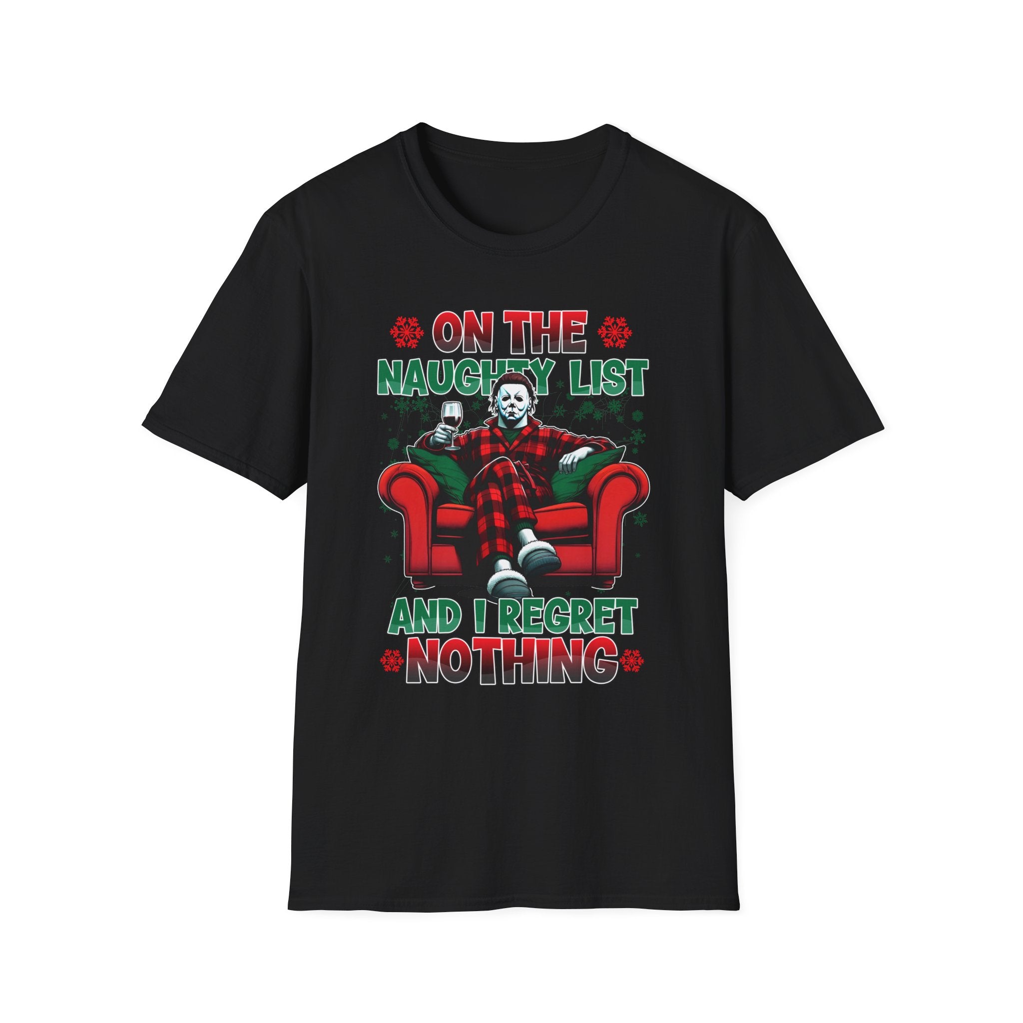 On the Naughty List, Christmas Softstyle T-Shirt, up to 5XL, Michael Myers, Horror Movie, Ugly Christmas Jumper