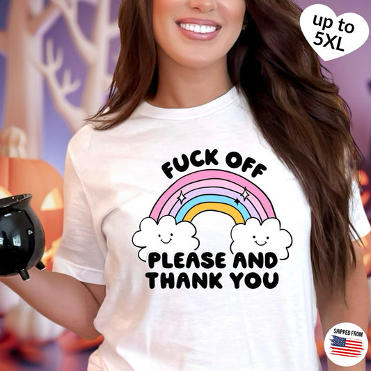 F*ck off please and thank you, Softstyle T-Shirt, rainbow, pastel, up to 5XL