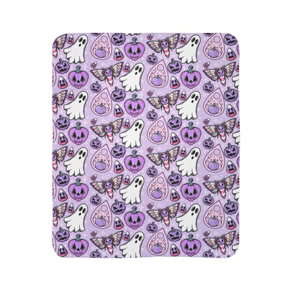 Spooky Cute Fleece Sherpa Blanket, Pastel Goth Halloween