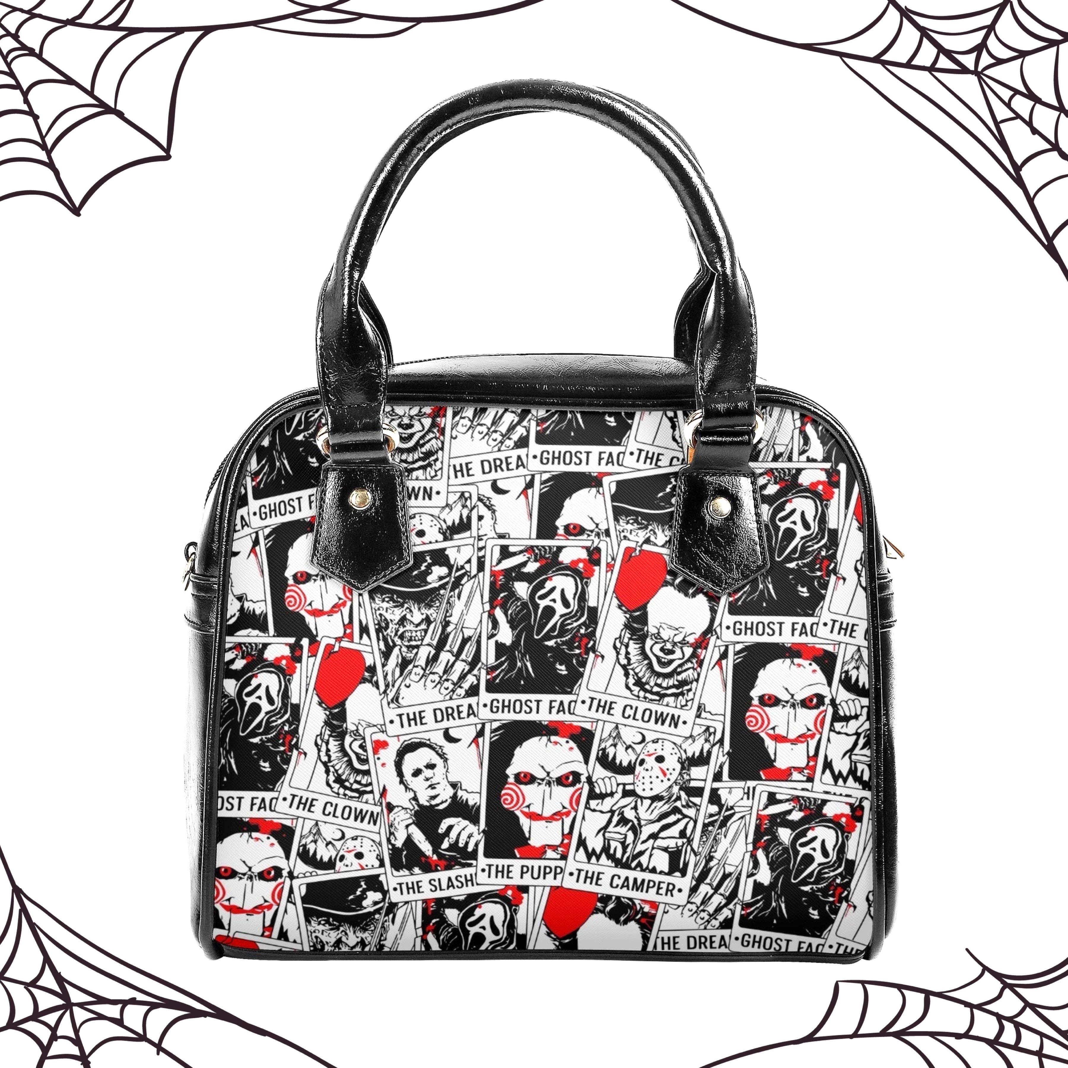 Horror Movies Vegan Leather Handbag, RED tarot cards