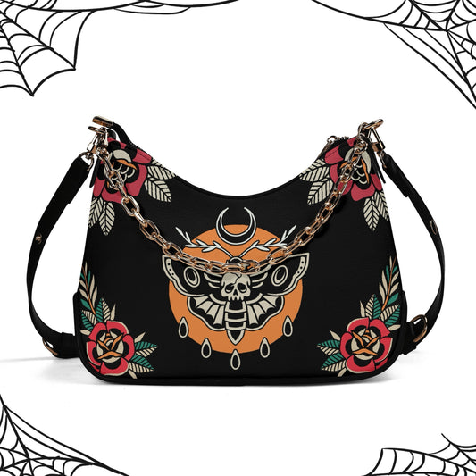 Death Moth Tattoo Vegan Leather Shoulder Handbag