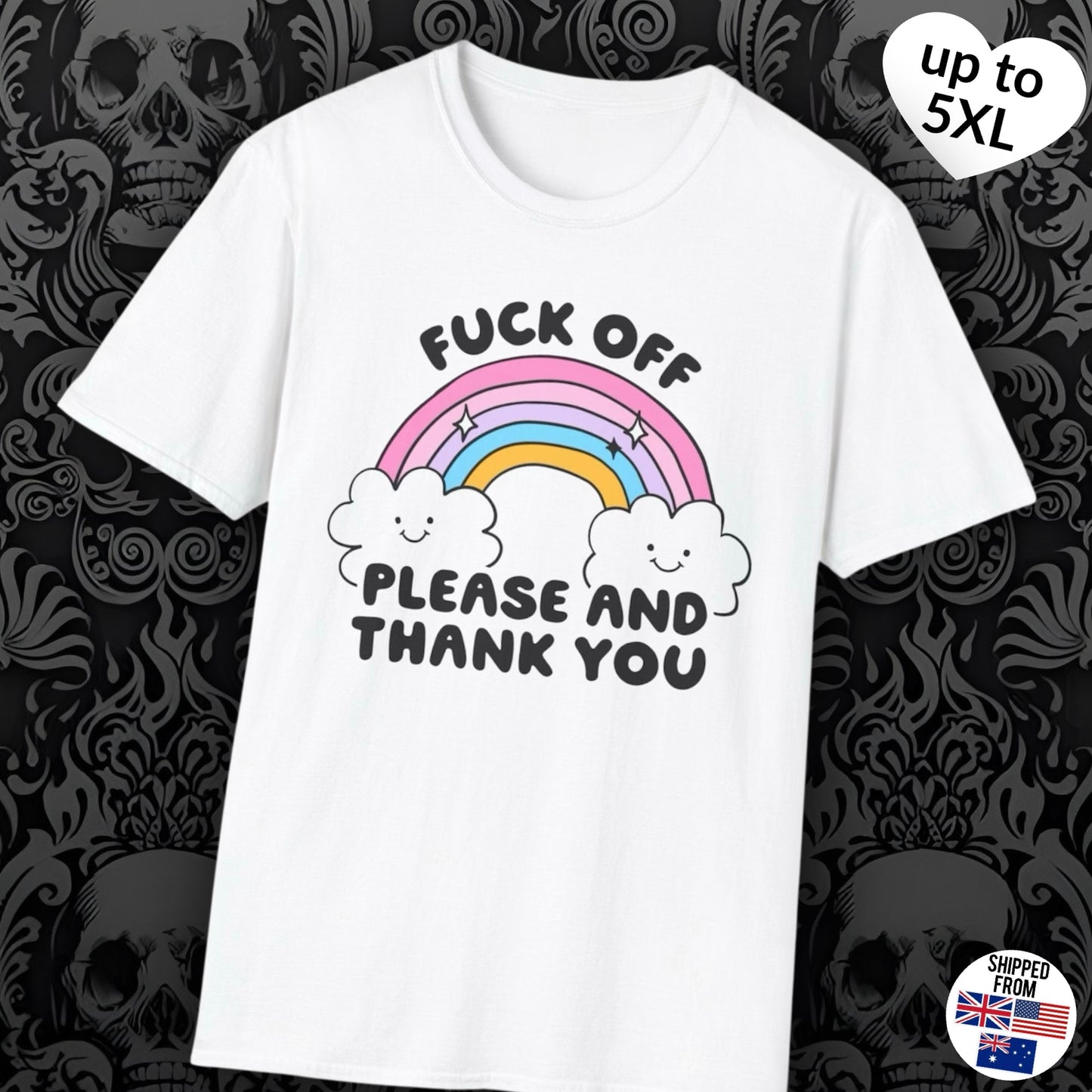 F*ck off please and thank you, Softstyle T-Shirt, rainbow, pastel, up to 5XL
