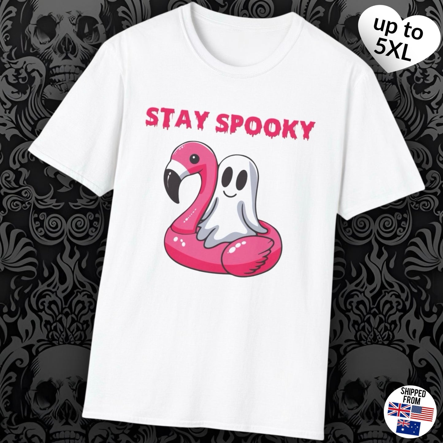 Stay spooky, cute flamingo, Softstyle T-Shirt, Halloween