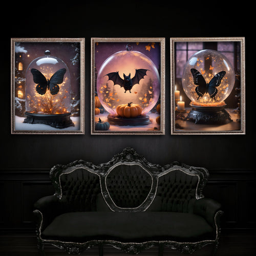 Bat and Pumpkins Fine Art Print, Dark Academia, Goth Wall Decor, Gothic Gallery Wall, Halloween Decor