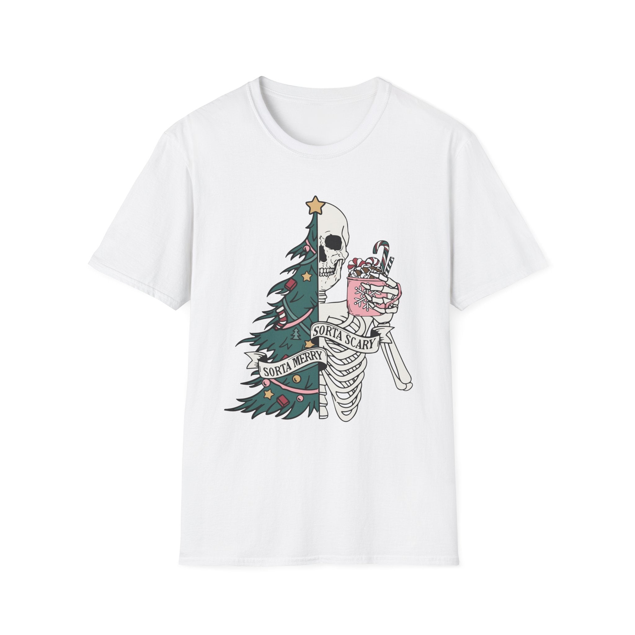 Sorta Merry Sorta Scary, Christmas T-shirt, up to 5XL, spooky skeleton