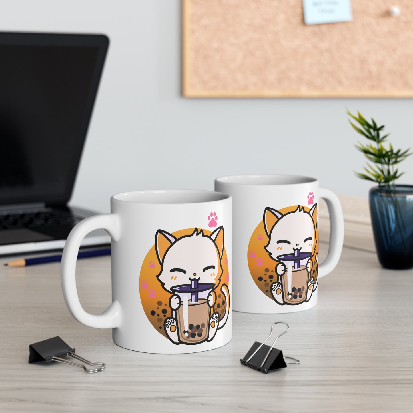 Cute Cat Boba Tea Mug, Bubble Tea Anime Kawaii Neko