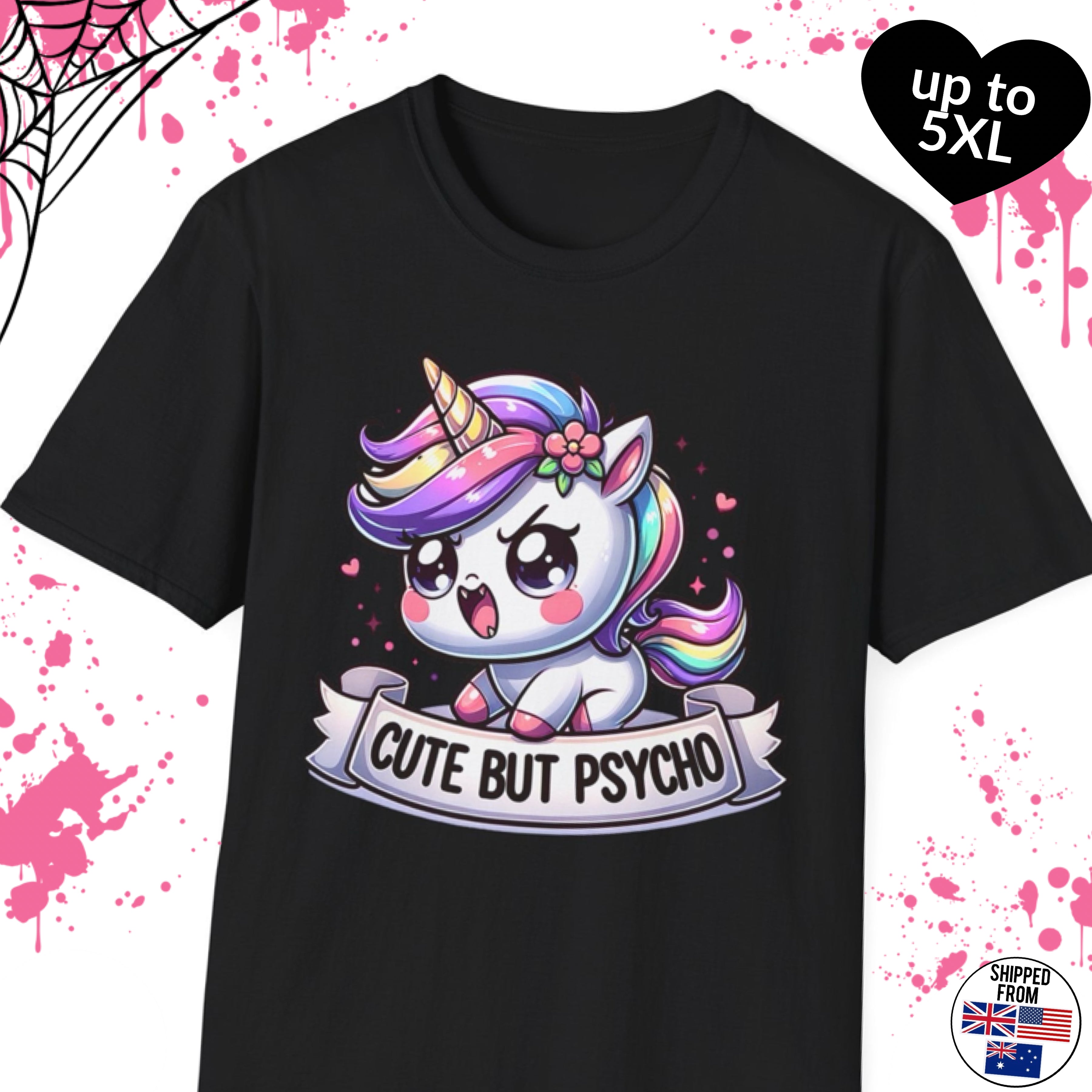 Kawaii goth unicorn rainbow tshirt