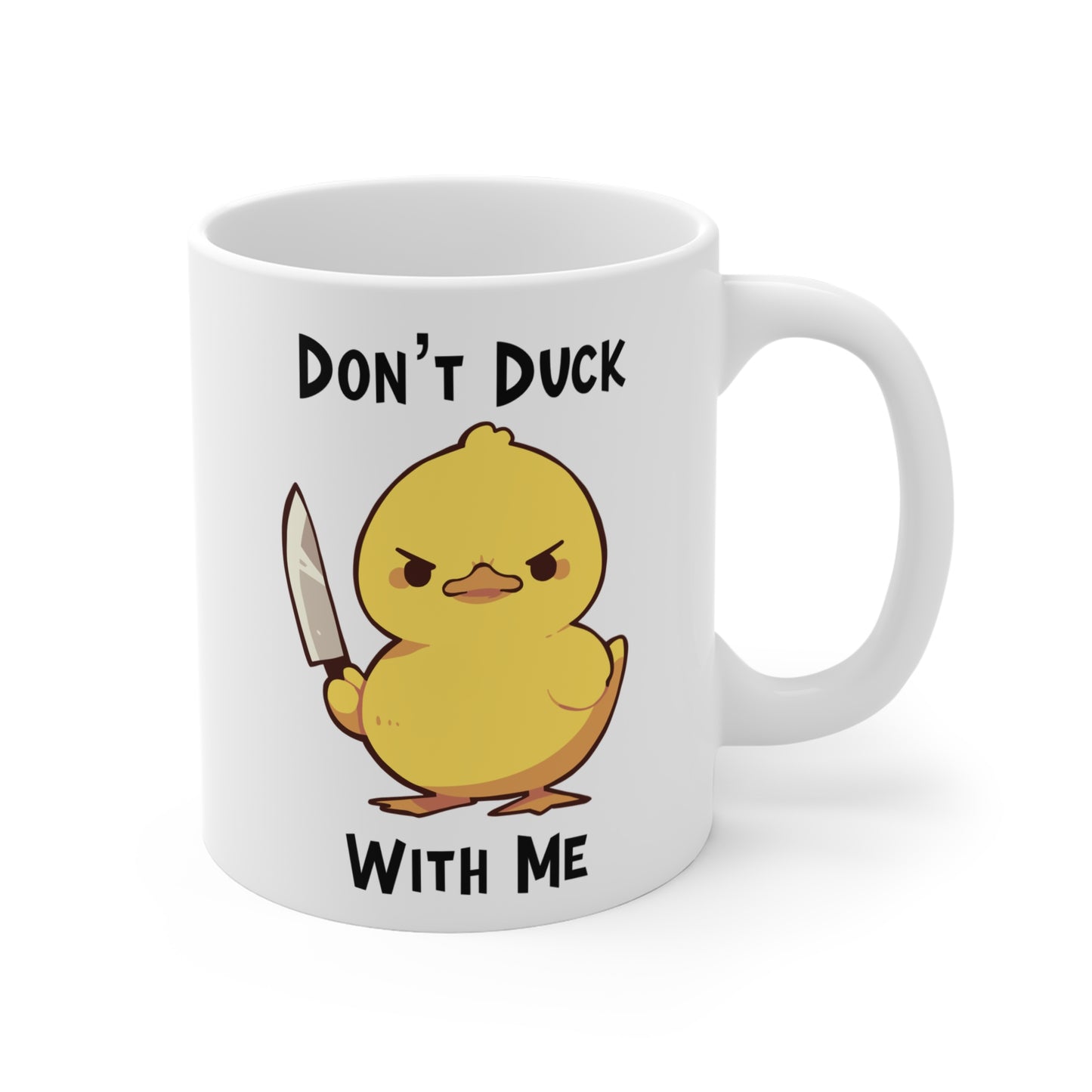 Don’t Duck with Me Mug, cute duck with knife