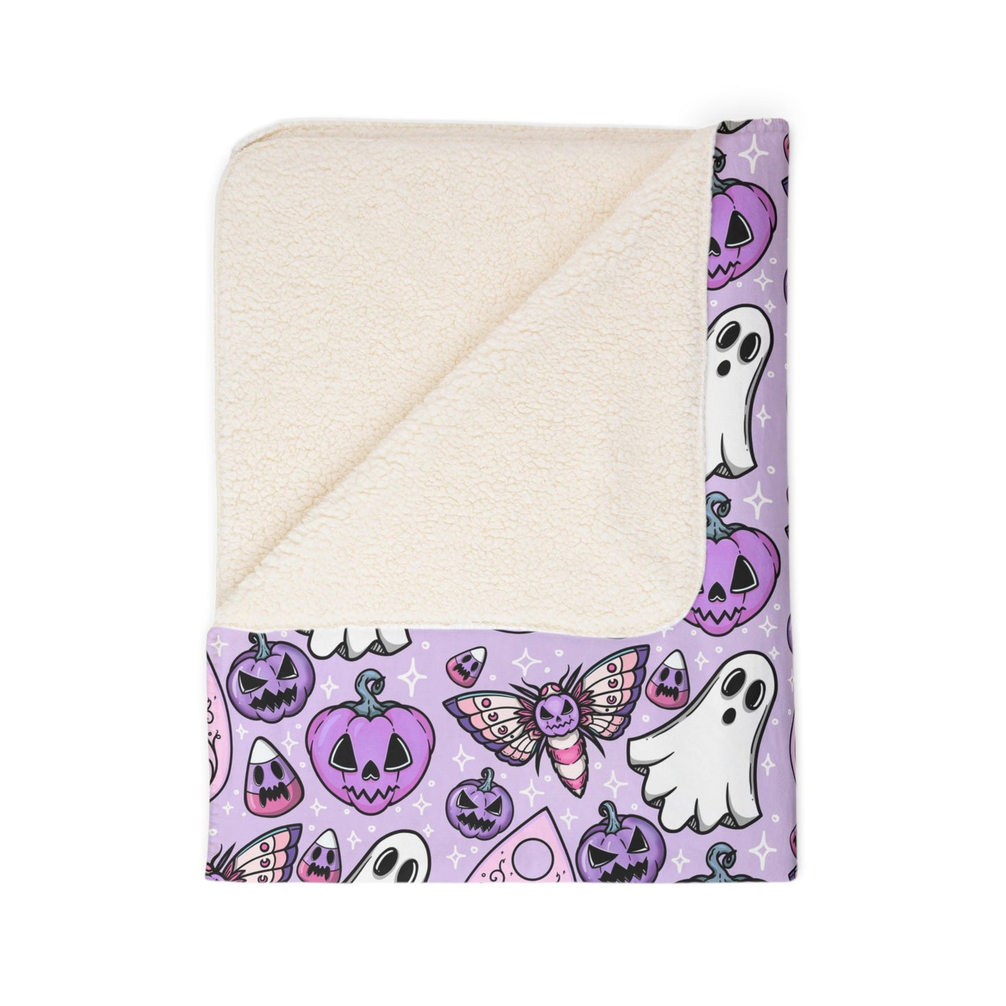 Spooky Cute Fleece Sherpa Blanket, Pastel Goth Halloween