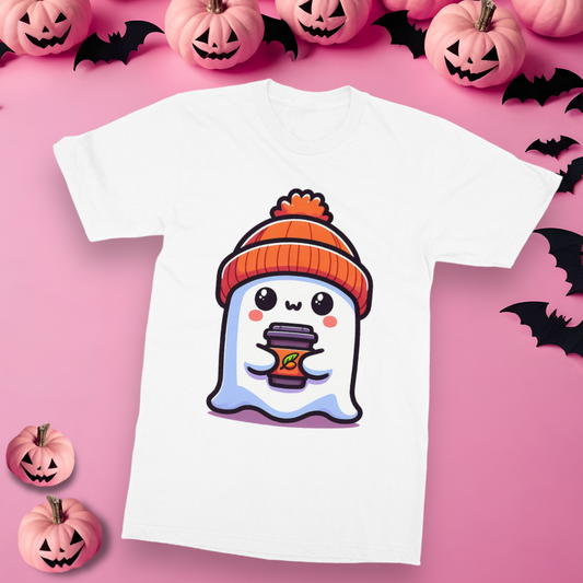 Cute ghost, caffeinated, Halloween, Softstyle T-Shirt