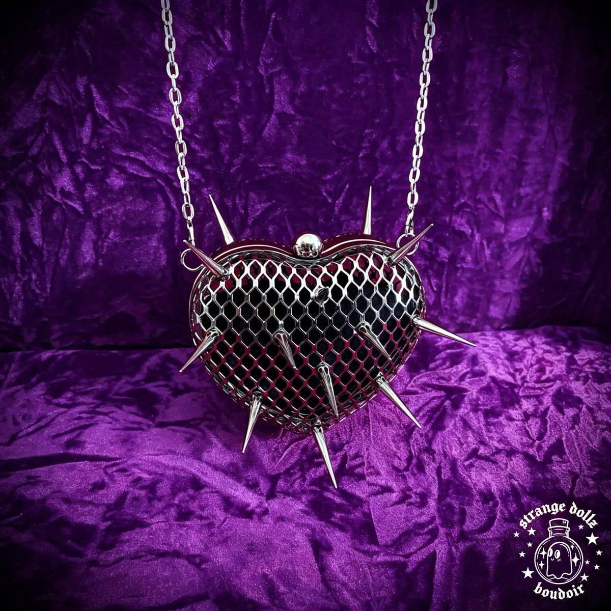 Flail Purse, Goth Spiked Heart Purse, Metal Mesh Chain Bag, Medieval Flail