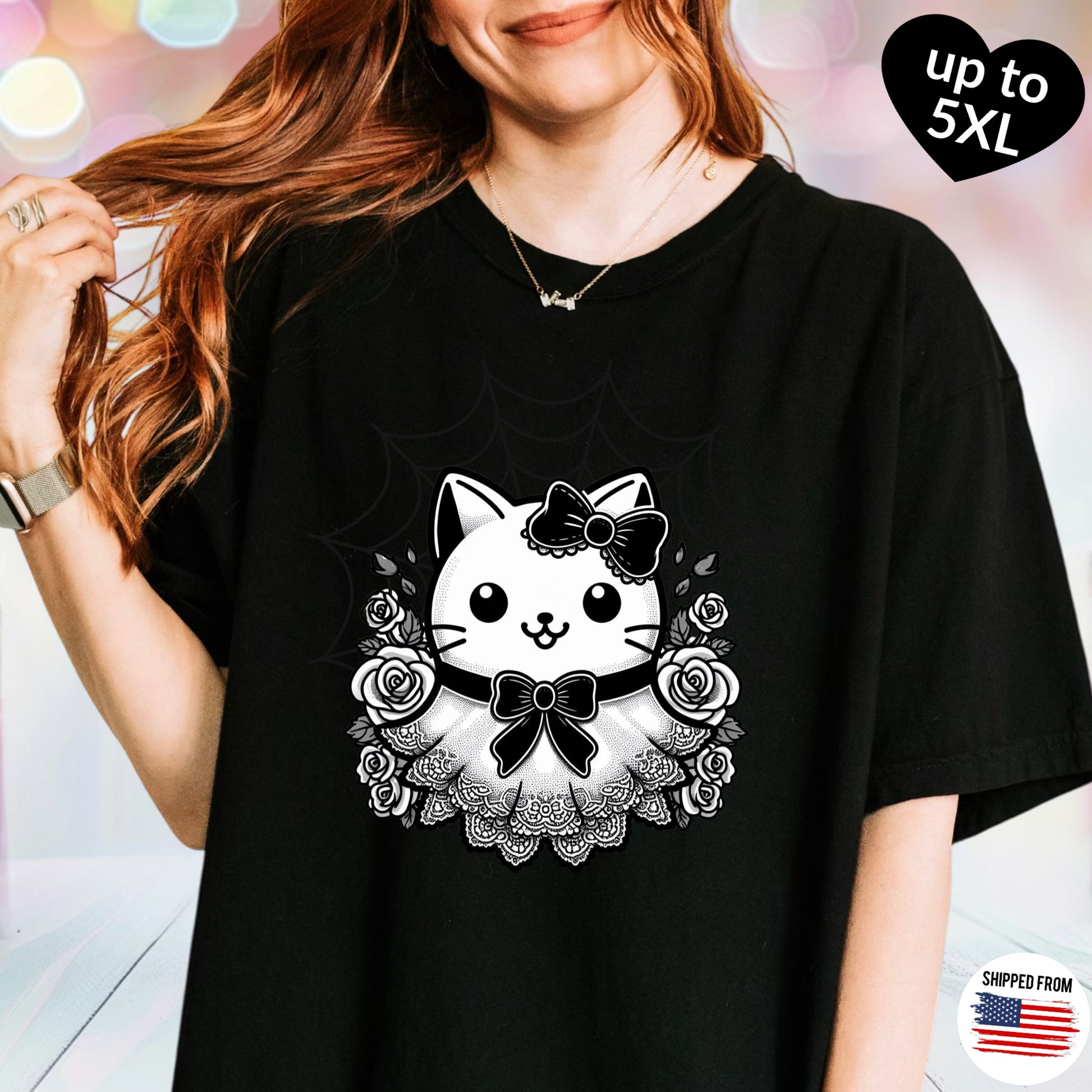 kawaii coquette kitty Tshirt, plus size, up to 5xl