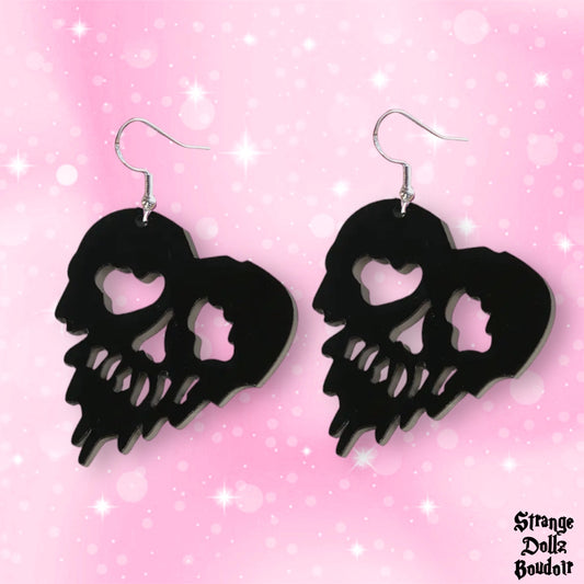 Melting Heart Skull earrings, 925 sterling silver earrings, Halloween, Strange Dollz Boudoir