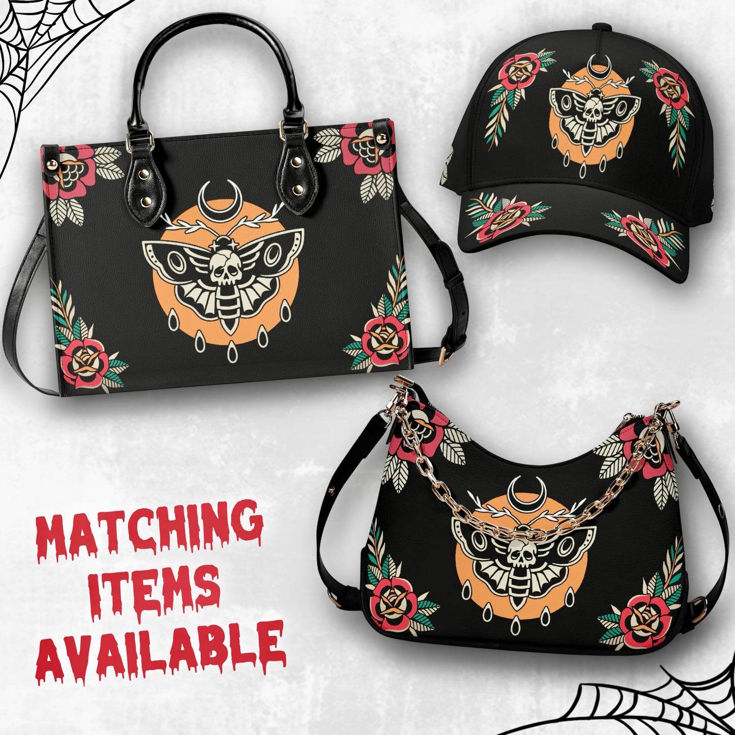 Death Moth Tattoo Vegan Leather Shoulder Handbag