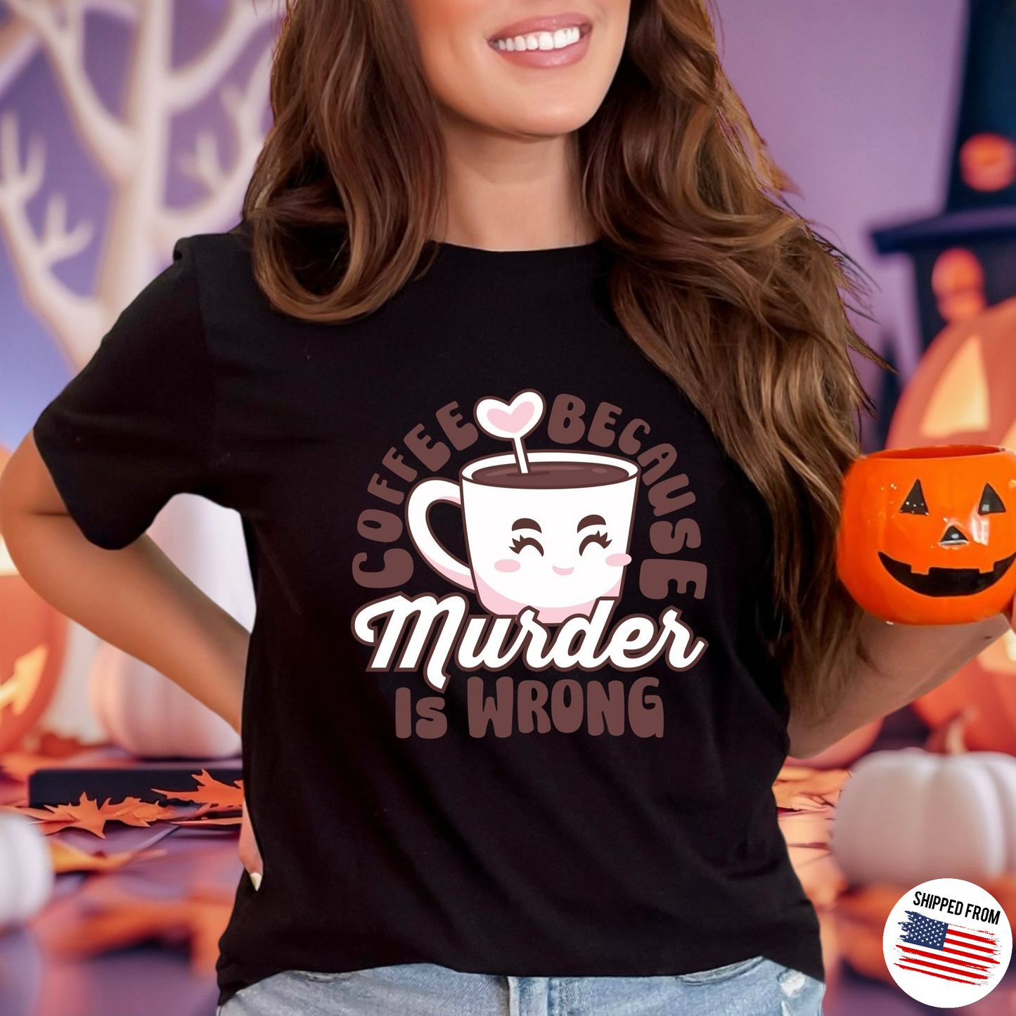 Coffee because murder is wrong, caffeinated, kawaii, Softstyle T-Shirt, up to 5XL