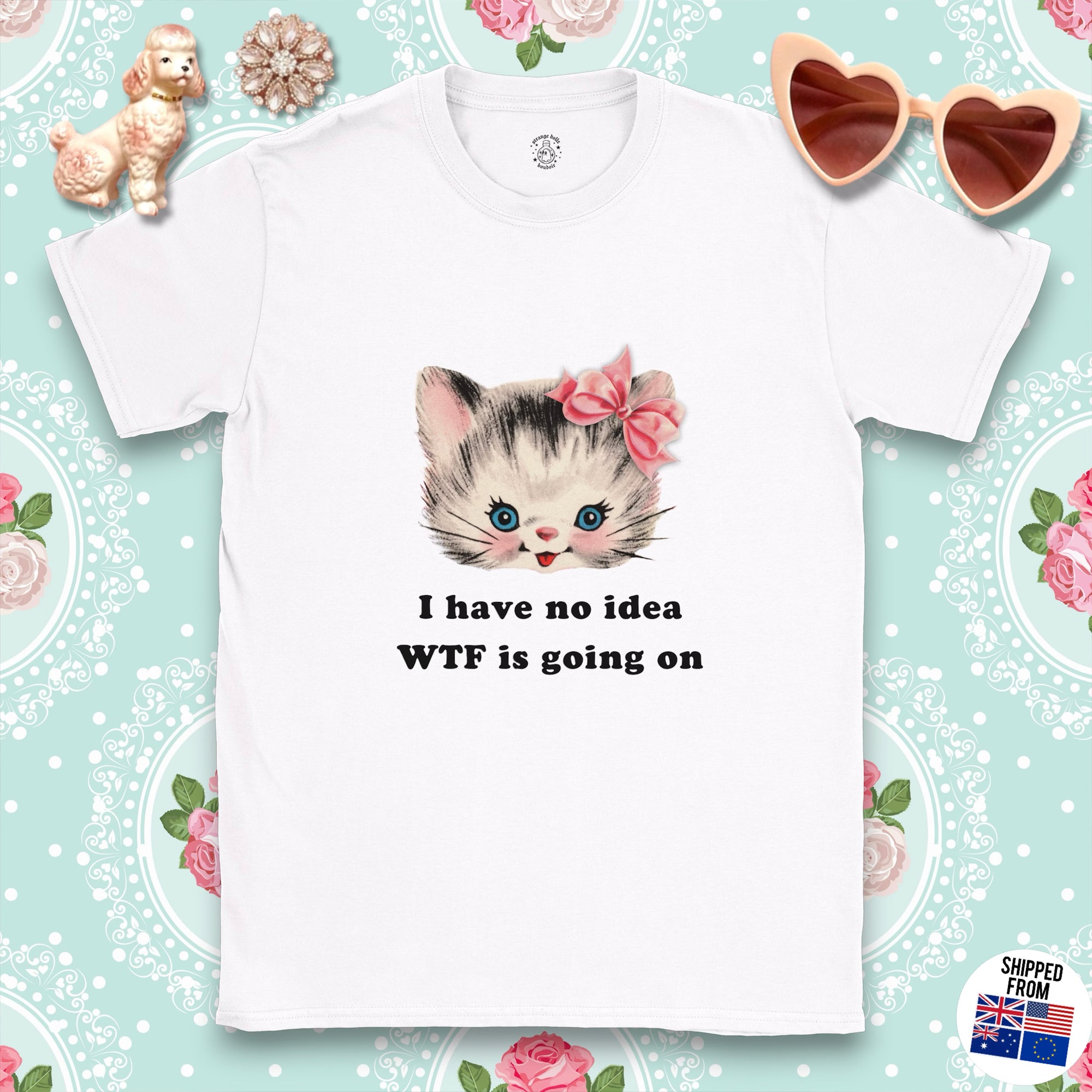 Cute silly kitten T-shirt, retro kitsch, WTF, Sassy Cat Lover T-Shirt